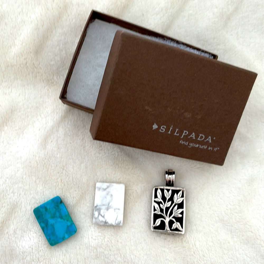 Silpada Sterling Silver Tree Pendant with Black, Turquoise and White Inserts